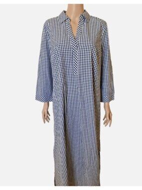 NWT J JILL Navy Blue Gingham Cotton & Modal Maxi Dress Medium Retail $129.00